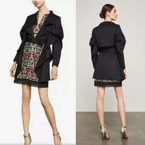 BCBGMaxazria Hi-low Ruffled Twist Belted Jacket Trench Coat Black Size Small NWT